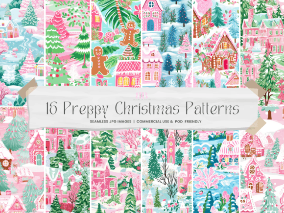 16 Preppy Christmas Seamless Patterns for Modern Graphics