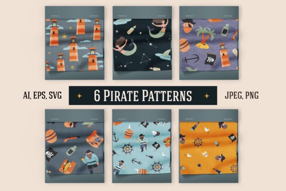 6 Pirate Seamless Patterns: Graphics for Bold Brand Identity