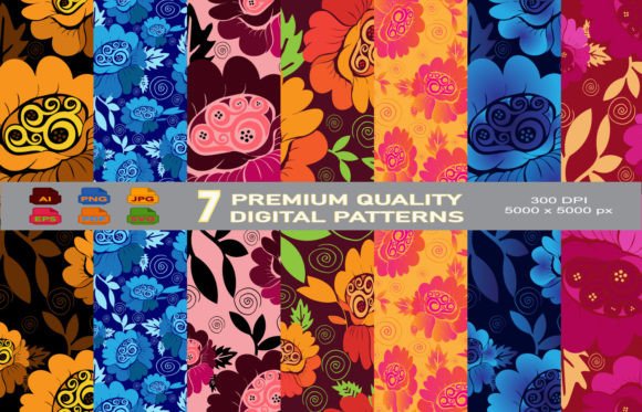 Bundle Digital Paper Flower Patterns for Graphics and Editorial