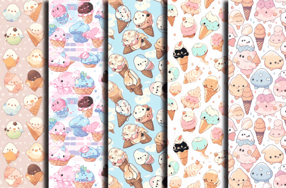 Cartoon Summer Patterns Ice Cream Bundle: Graphics for Playful Branding