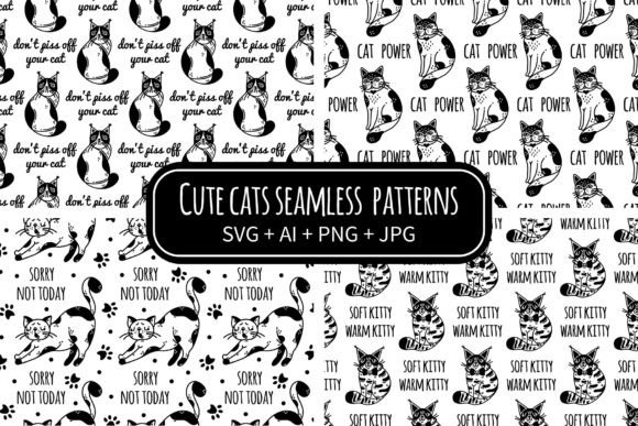 Cute Cats Seamless Vector Patterns for Graphics and Editorial