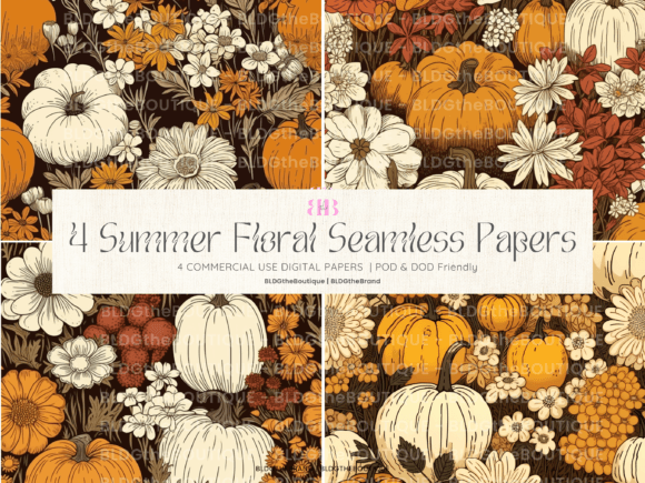 Fall Pumpkin Digital Seamless Patterns for Modern Graphics