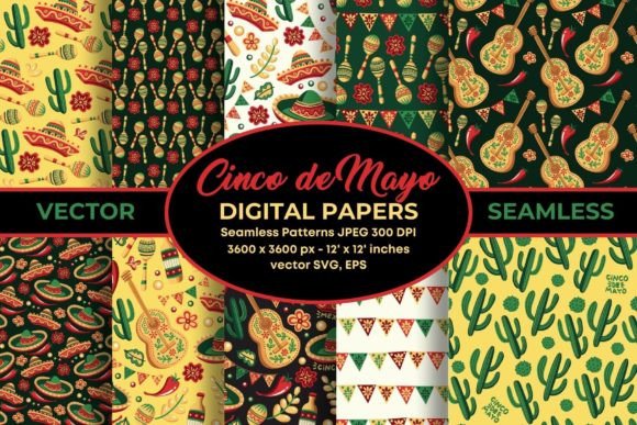 Mexican Cinco De Mayo Seamless Patterns for Graphics and Editorial