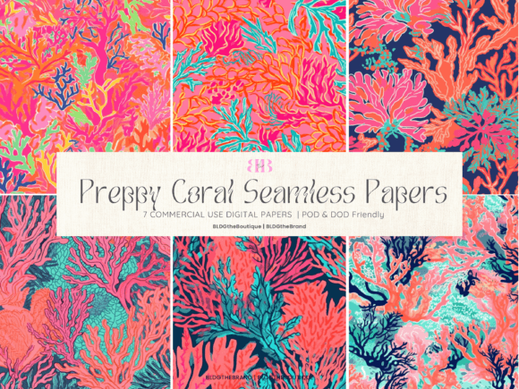 Preppy Coral Seamless Repeating Patterns: Graphics & Patterns for Makers