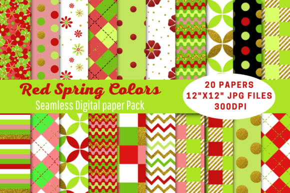 Red Spring Glitter Seamless Patterns Graphics Review
