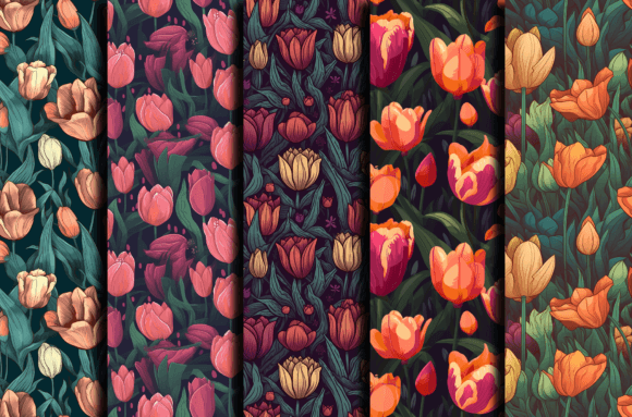Retro Flowers Patterns - Spring Bundle Graphics