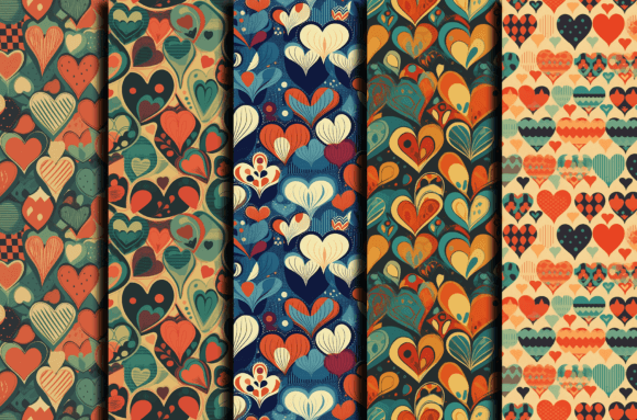 Retro Love Hearts Patterns Bundle: Graphics for Branding