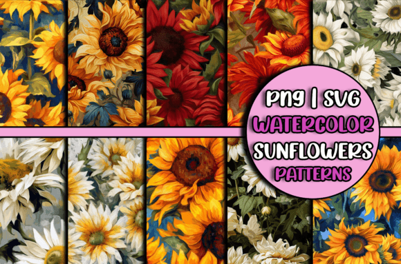 Watercolor Flowers Patterns Sunflowers for Graphics and Editorial