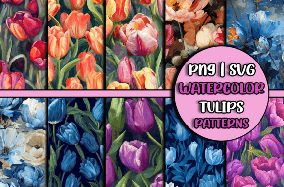 Watercolor Flowers Patterns Tulips Graphics for Crafts