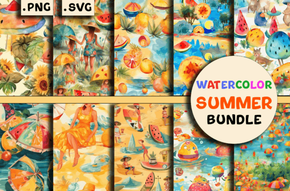 Watercolor Summer Patterns - Pack Bundle Graphics and Patterns Review