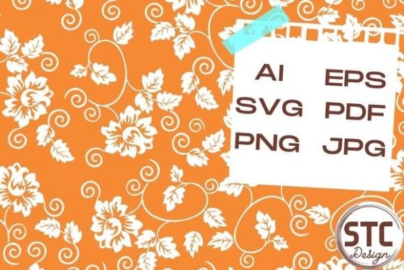 White Flowers Orange Background Patterns for Graphics