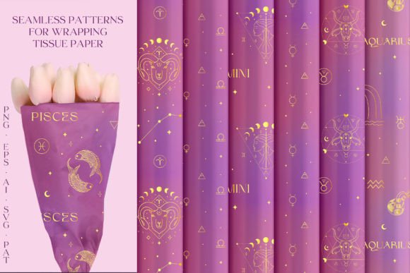 Zodiac Horoscope Golden Signs Patterns for Graphics and Editorial